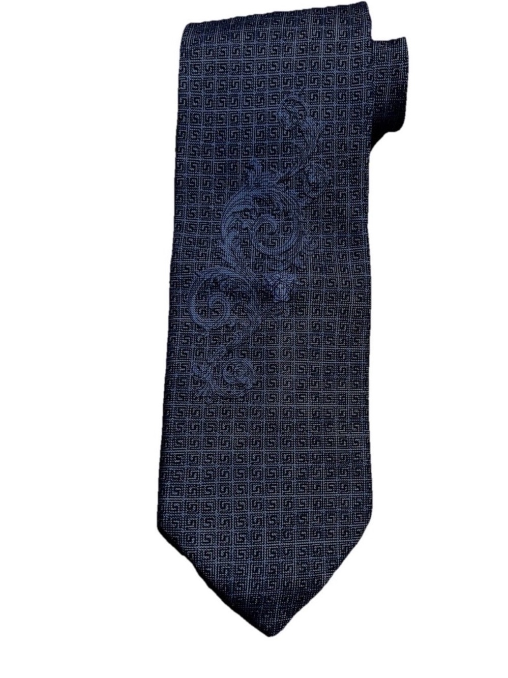 Vintage Versace Blue Geometric Medusa Motif Tie Made in Italy 100% Silk
